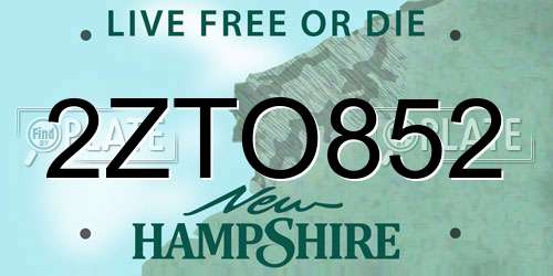2ZTO852 New Hampshire License Plate
