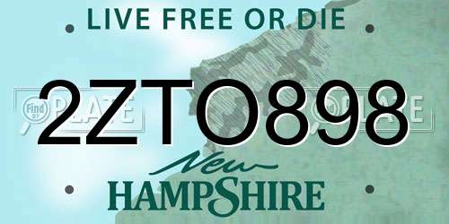 2ZTO898 New Hampshire License Plate