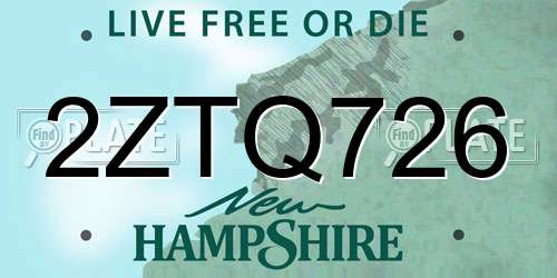 2ZTQ726 New Hampshire License Plate