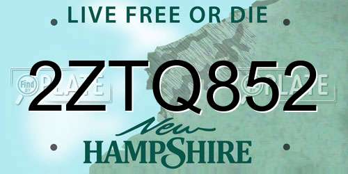 2ZTQ852 New Hampshire License Plate