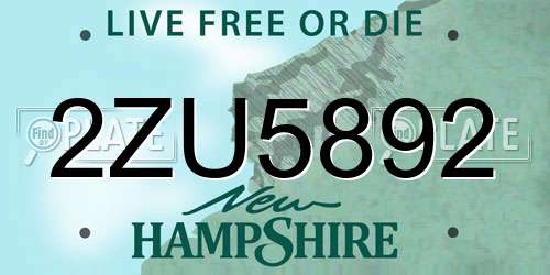 2ZU5892 New Hampshire License Plate