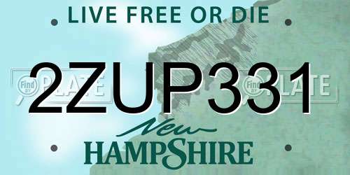 2ZUP331 New Hampshire License Plate