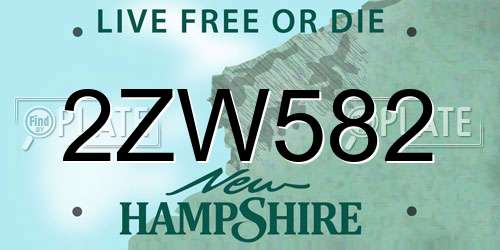 2ZW582 New Hampshire License Plate