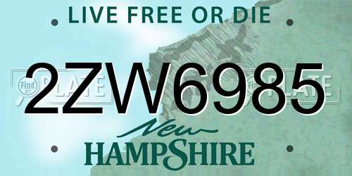 2ZW6985 New Hampshire License Plate