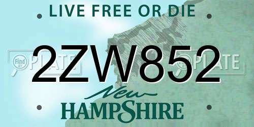 2ZW852 New Hampshire License Plate