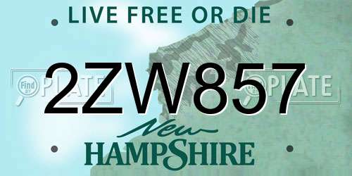 2ZW857 New Hampshire License Plate