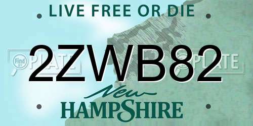 2ZWB82 New Hampshire License Plate