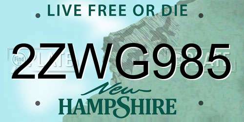 2ZWG985 New Hampshire License Plate