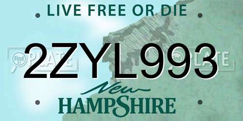 2ZYL993 New Hampshire License Plate