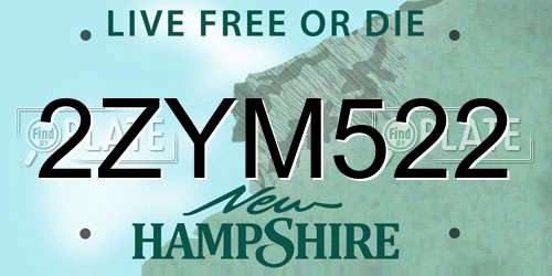 2ZYM522 New Hampshire License Plate