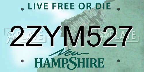2ZYM527 New Hampshire License Plate