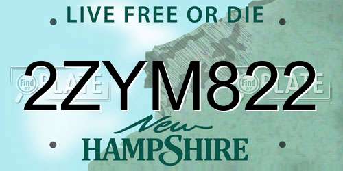 2ZYM822 New Hampshire License Plate
