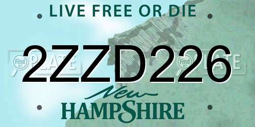 2ZZD226 New Hampshire License Plate
