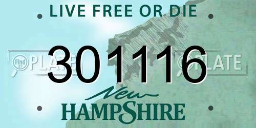 301116 New Hampshire License Plate