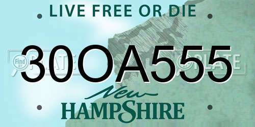 30OA555 New Hampshire License Plate