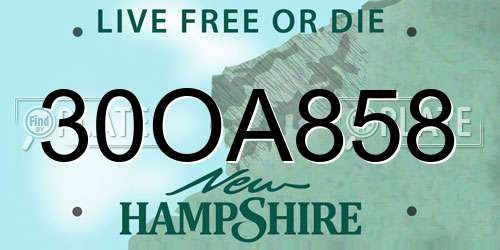 30OA858 New Hampshire License Plate