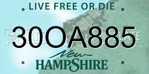 30OA885 New Hampshire License Plate