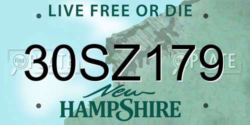 30SZ179 New Hampshire License Plate