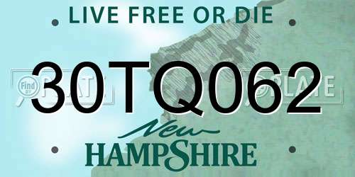 30TQ062 New Hampshire License Plate