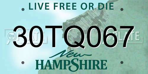 30TQ067 New Hampshire License Plate