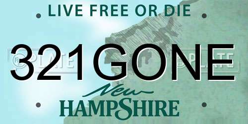 321GONE New Hampshire License Plate