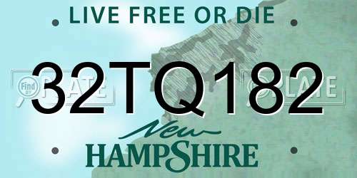 32TQ182 New Hampshire License Plate