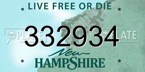 332934 New Hampshire License Plate