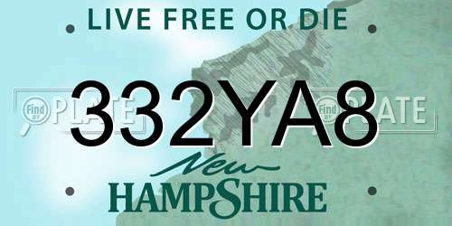 332YA8 New Hampshire License Plate
