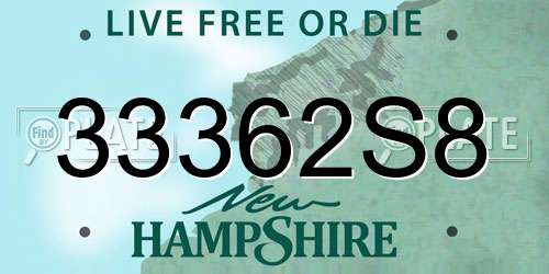 33362S8 New Hampshire License Plate