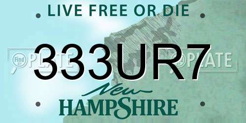 333UR7 New Hampshire License Plate