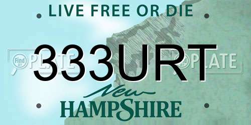 333URT New Hampshire License Plate