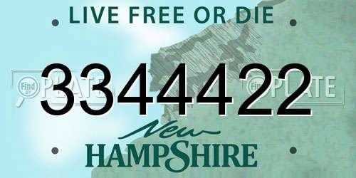 3344422 New Hampshire License Plate