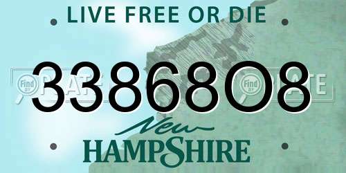 33868O8 New Hampshire License Plate