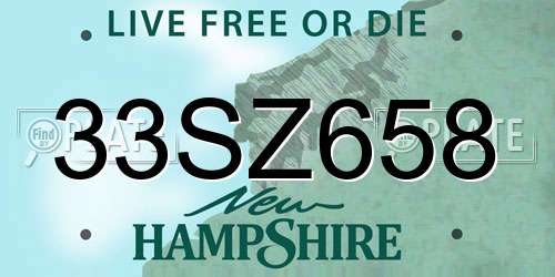 33SZ658 New Hampshire License Plate