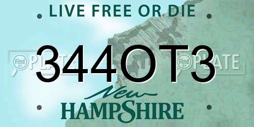 344OT3 New Hampshire License Plate