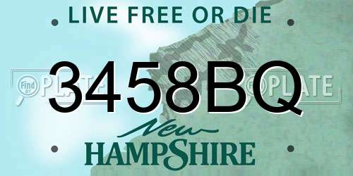 3458BQ New Hampshire License Plate