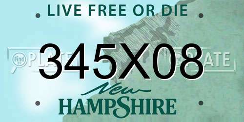 345X08 New Hampshire License Plate