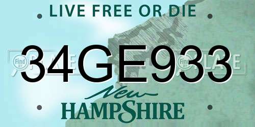 34GE933 New Hampshire License Plate
