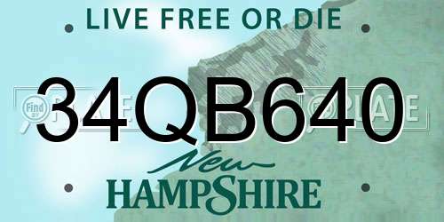 34QB640 New Hampshire License Plate