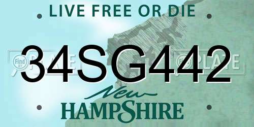34SG442 New Hampshire License Plate