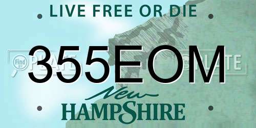355EOM New Hampshire License Plate
