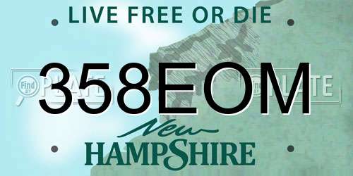 358EOM New Hampshire License Plate