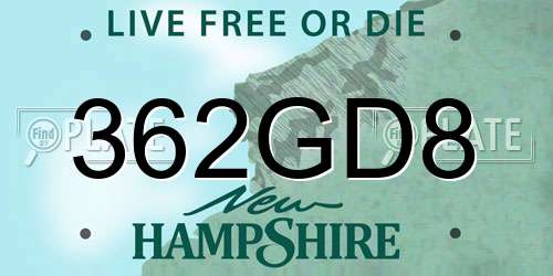 362GD8 New Hampshire License Plate