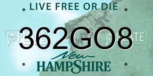 362GO8 New Hampshire License Plate