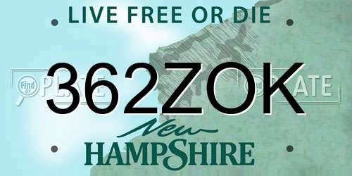 362ZOK New Hampshire License Plate