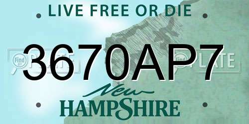 3670AP7 New Hampshire License Plate
