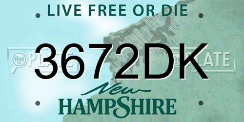 3672DK New Hampshire License Plate