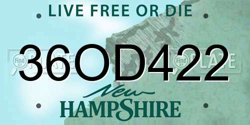 36OD422 New Hampshire License Plate