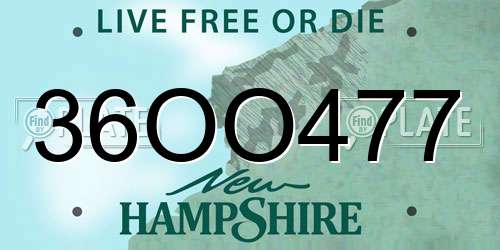 36OO477 New Hampshire License Plate