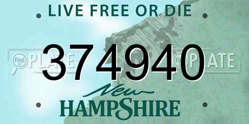 374940 New Hampshire License Plate